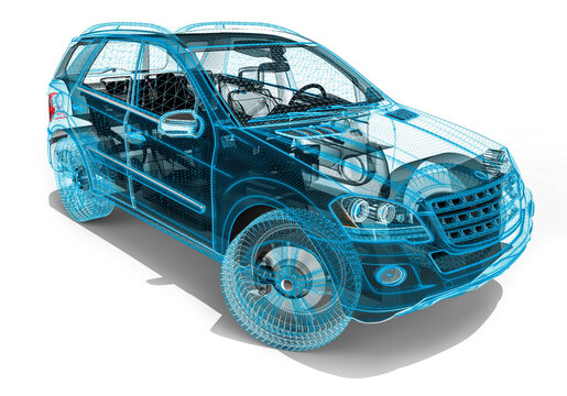  Wire Frame SUV / 3D render image representing an luxury SUV in wire frame 