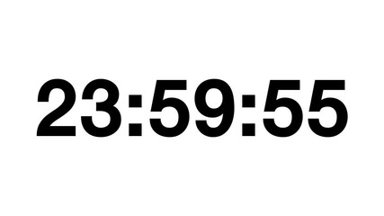 Countdown of 24 hours. Digital clock - black numbers on white background. Timer with minutes and seconds.