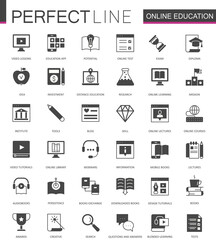 Black classic education, video online e-learning web icons set.