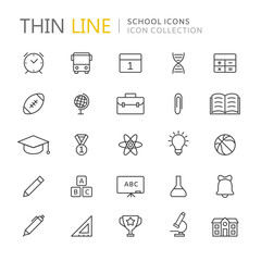 Collection of school thin line icons