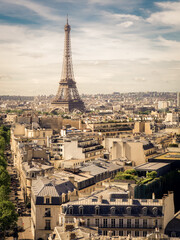 Naklejka premium Paris cityscape with Eiffel tower in twilight. view of Eiffel tower from Are de Triomphe