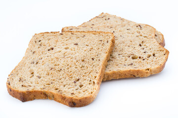 Slices of rye bread isolated on white background.