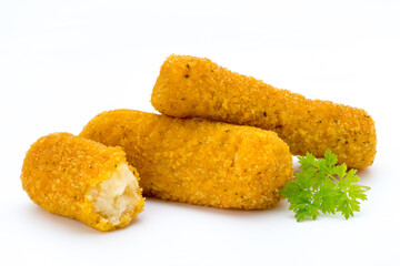 Fish fingers on the white background.