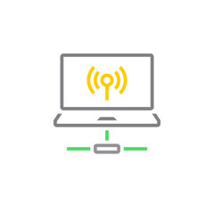 Laptop wifi connection line icon, outline vector logo, linear pictogram isolated on white, pixel perfect illustration