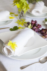 Table setting for lunch or dinner with guests,white tones
