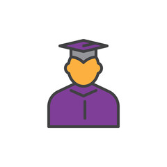 Student in mantle and graduation cap filled outline icon, line vector sign, linear colorful pictogram. Symbol, logo illustration. Pixel perfect