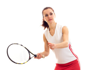 Woman with tennis racquet and ball