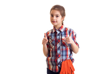 Little girl with orange gloves