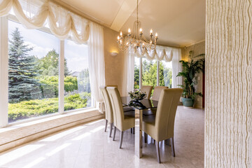 Spacious dining room with table