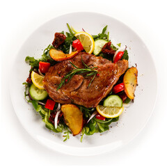 Grilled beefsteak on white background