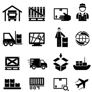 Shipping, cargo, delivery and warehouse web icons