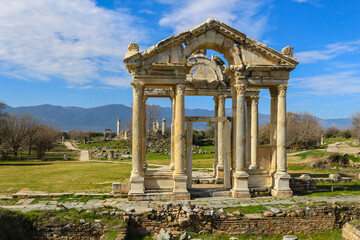 Fototapeta na wymiar The Tetrapylon, Monumental Gate in Aphrodisias Turkey