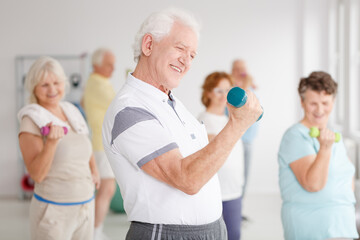 Man exercising biceps