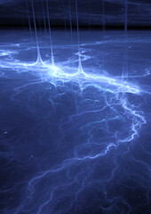 Blue fractal lightning, abstract plasma background