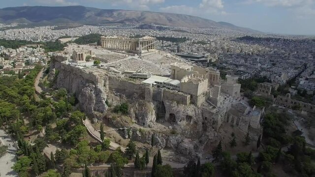 Athens, Greece- Aerial shot of the city of Athens and the Parthenon
