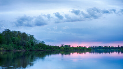 Sunset in the river with reflex