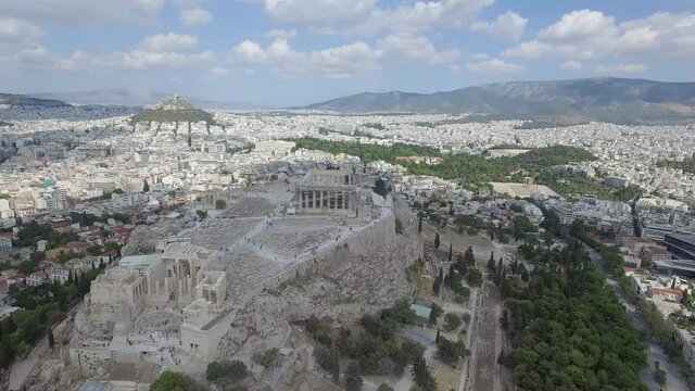 Athens, Greece- Aerial shot of the city of Athens and the Parthenon