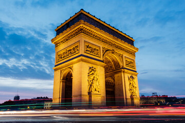 Fototapeta na wymiar Arc de triomphe Paris. Night picture, long exposure, blue hour.