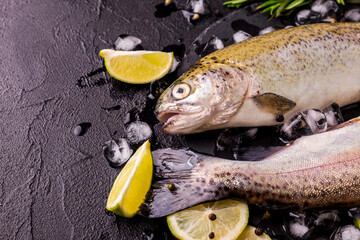 Seafood. Two raw rainbow trouts marinated with lime, rosemary