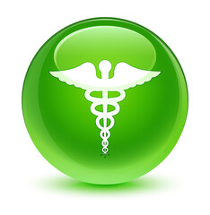 Medical icon glassy green round button