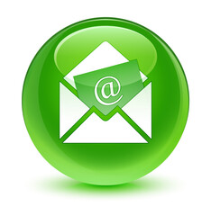 Newsletter email icon glassy green round button