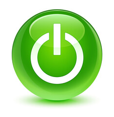 Power icon glassy green round button