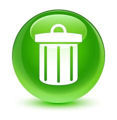 Recycle bin icon glassy green round button