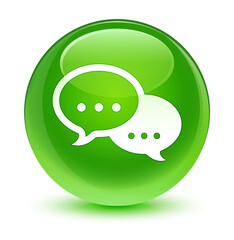 Talk bubble icon glassy green round button