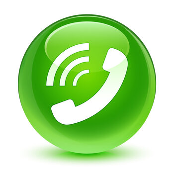 Phone Ringing Icon Glassy Green Round Button