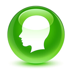 Head female face icon glassy green round button
