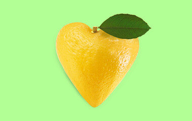 Heart shaped lemon on color background. Superfood concept