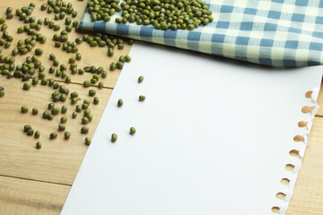 Mung Dried bean copy space on napkin and sheet paper