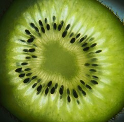 Cut kiwi fruit. Pulp and seeds of the fruit.