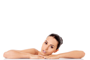 Fototapeta premium Beauty woman face with perfect fresh clean skin