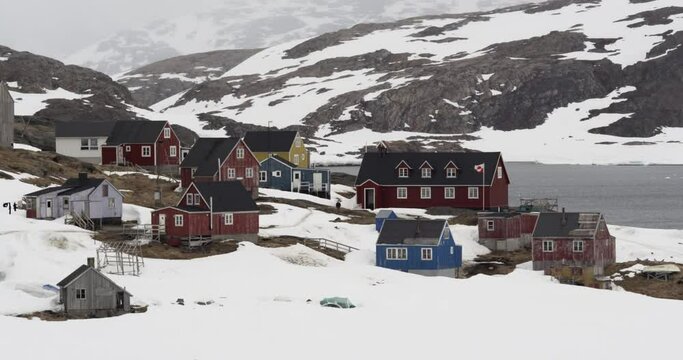 remote village Kulusuk in Greenland during the winter time