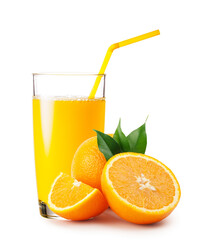 Glass of orange juice and oranges