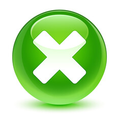 Cancel icon glassy green round button