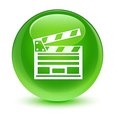 Cinema clip icon glassy green round button