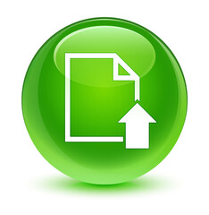 Upload document icon glassy green round button