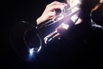 Trumpet player hands. Trumpeter hands playing jazz