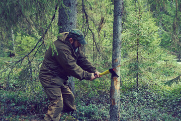 man chopping wood