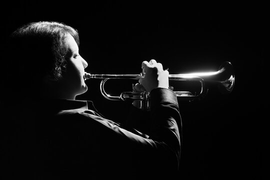 Trumpet player hands. Trumpeter playing jazz musician