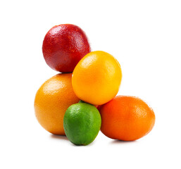 Composition with delicious citrus fruits on white background