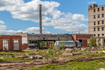 The remains of the buildings of the destroyed industrial enterprise