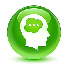 Brain head icon glassy green round button