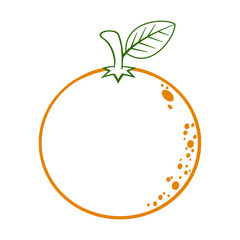 Orange Fruit With Green Leaf Cartoon Lines Drawing. Illustration Isolated On White Background