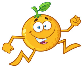 Funny Orange Fruit Cartoon Mascot Character Running. Illustration Isolated On White Background