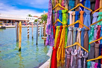 Colorful silk on street of Venice,