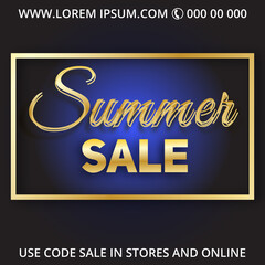 Summer sale background with beautiful Gold inscription . Vector illustration template. 