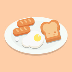 Breakfast with eggs,bread and sausages on plate with brown background vector